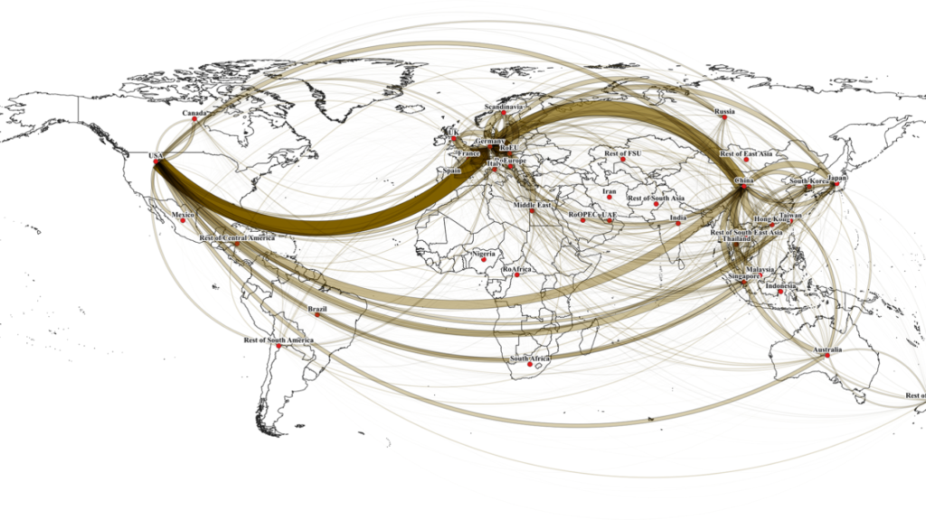 Flow map of the world with directional lines